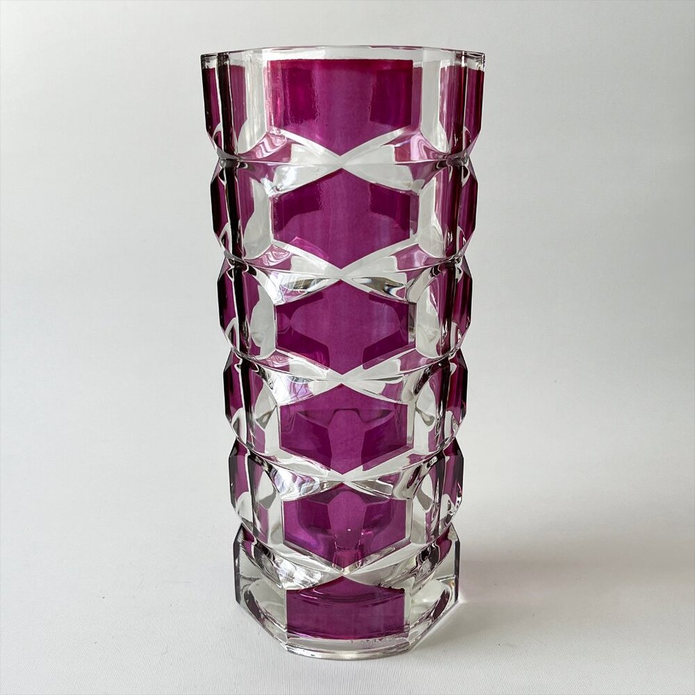 Large Vtg Windsor Rubis Crystal Glass Vase by JG Durand for Luminarc France 9.5"